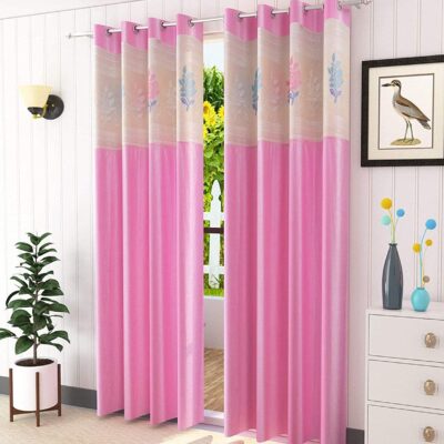 Stylish Pink Floral Eyelet Curtains for Home and Office Windows