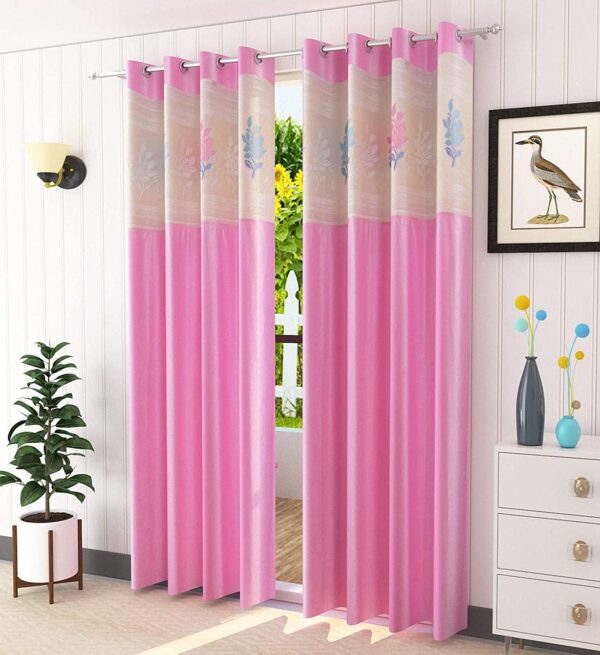 Stylish Pink Floral Eyelet Curtains for Home and Office Windows