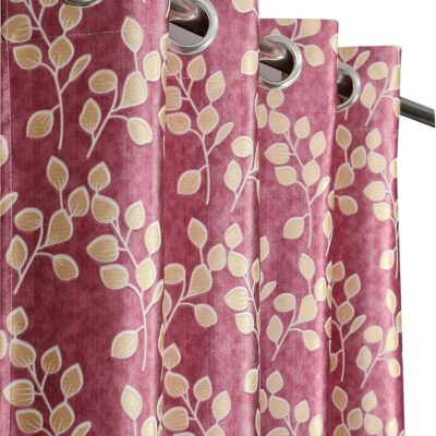 Stylish Pink Leaf Printed Blackout Curtains for Bedroom and Living Room Decor