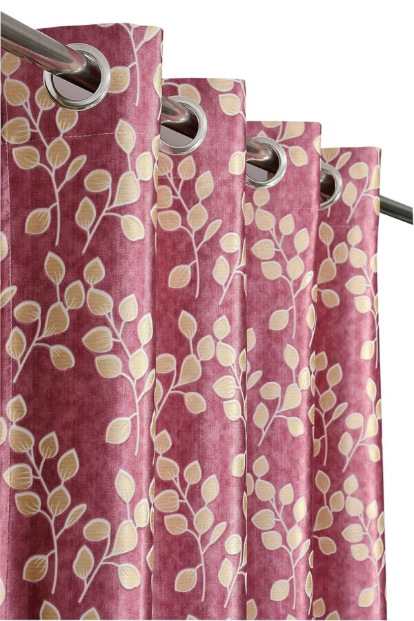 Stylish Pink Leaf Printed Blackout Curtains for Bedroom and Living Room Decor