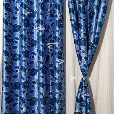 Stylish RIDHAAN Leaf Floral Printed Curtains Set of 3 in Blue