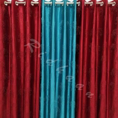 Stylish RIDHAAN Long Crush Curtains with Tree Design in Maroon and Blue