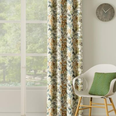 Stylish Room Darkening Blue Leaves Curtain Pack – Verena 7 FT Polyester