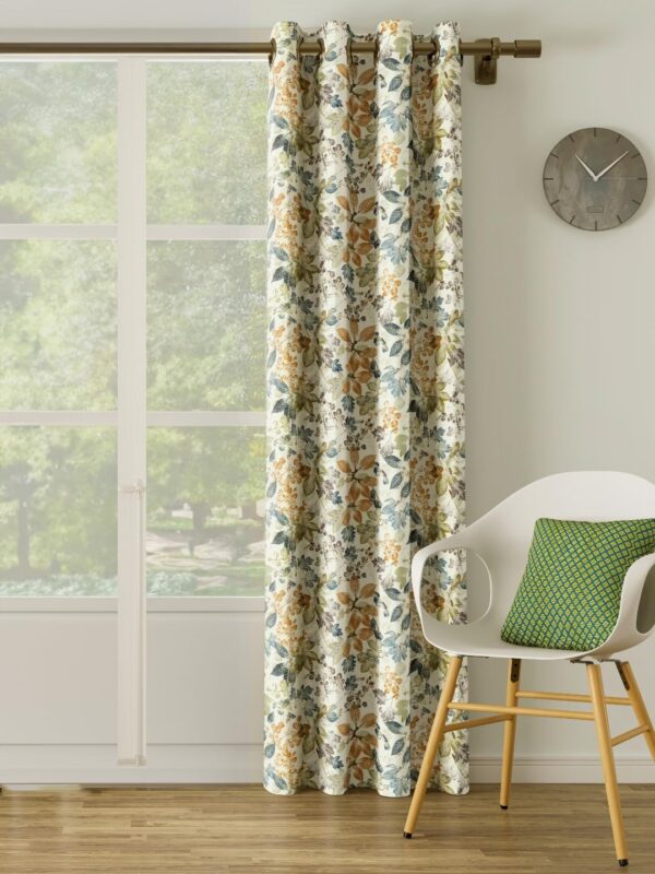 Stylish Room Darkening Blue Leaves Curtain Pack - Verena 7 FT Polyester