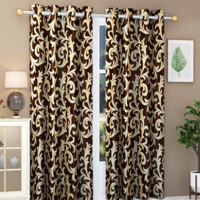 Stylish STARNSTYLE Leaf Print Eyelet Curtains – 7 Feet Coffee Essential Decor