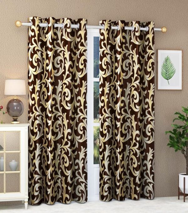 Stylish STARNSTYLE Leaf Print Eyelet Curtains - 7 Feet Coffee Essential Decor