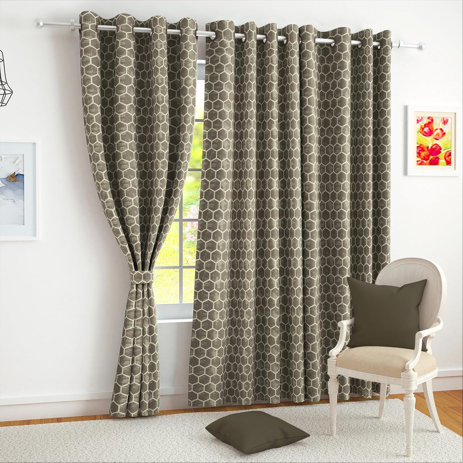 Elevate Your Living Room with Stylish Hexagon Hive Thermal Curtains