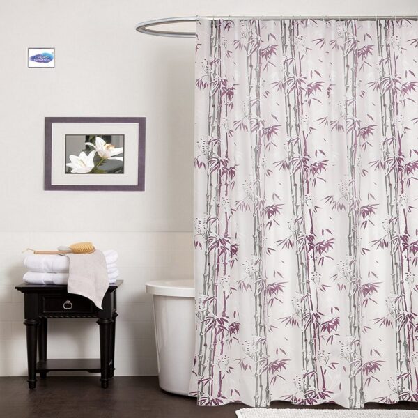 Stylish Waterproof PVC Bamboo Shower Curtain with Hooks for Elegant Bathrooms