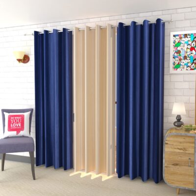 Stylish YUKANY Eyelet Polyester Door Curtains Set in Blue and Cream