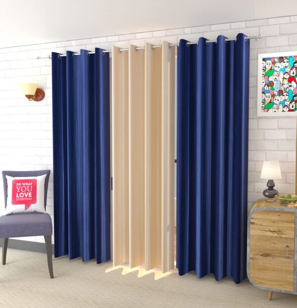 Stylish YUKANY Eyelet Polyester Door Curtains Set in Blue and Cream