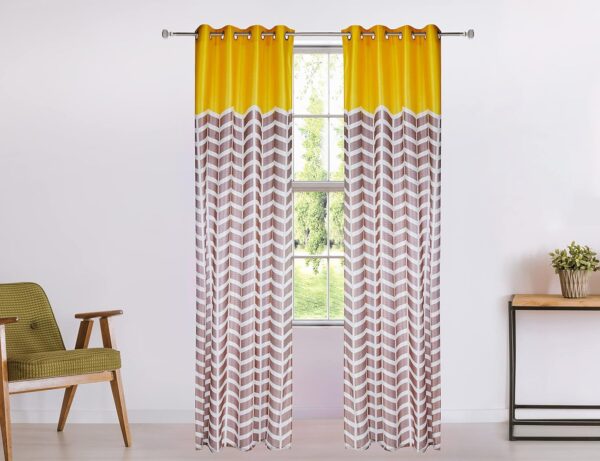 Stylish Yellow Striped Grommet Curtains - Light-Filtering, 9 Feet, Pack of 2