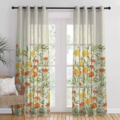 Sun-Kissed Marigold Floral Curtains – 9ft Grommet Door Curtain Set