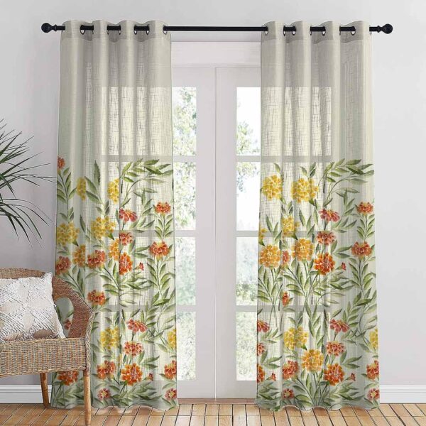 Sun-Kissed Marigold Floral Curtains - 9ft Grommet Door Curtain Set