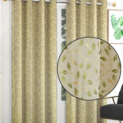 Supreme Creepers Leaf Polyester Curtains – 80% Room Darkening Green Panels