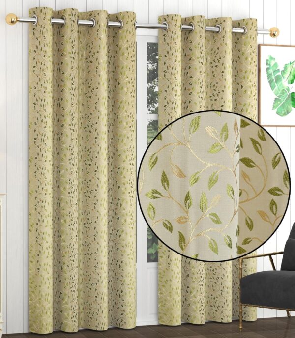 Supreme Creepers Leaf Polyester Curtains - 80% Room Darkening Green Panels