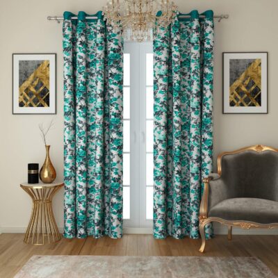 Swayam 100% Cotton Blue Door Curtains with Lining – Noise Dampening, 7.5Ft