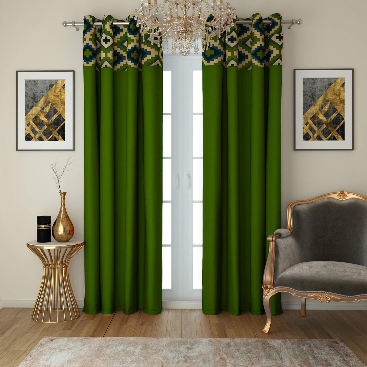 Elegant Swayam 100% Cotton Green Door Curtains for Stylish Home Decor