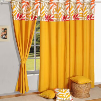 Swayam 100% Cotton Yellow Floral Door Curtain for Bedroom & Living Room