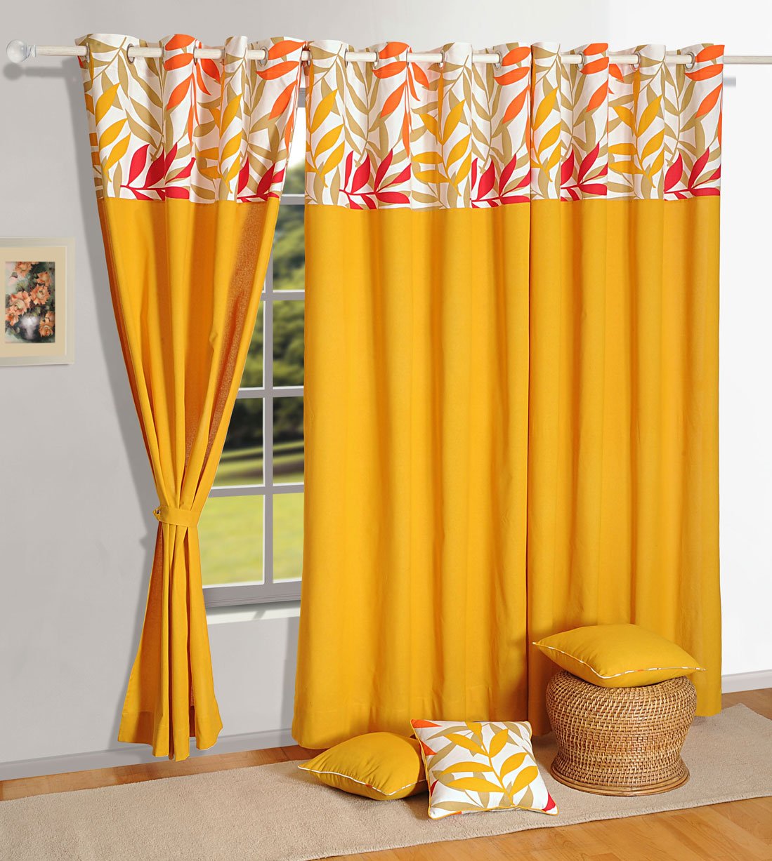 Brighten Your Space with Swayam 100% Cotton Yellow Floral Door Curtain