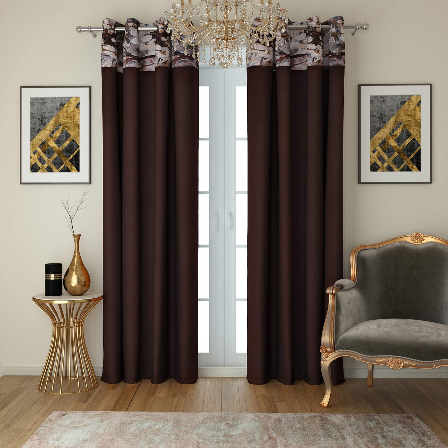 Transform Your Bedroom with Swayam Brown Blackout Curtain Set: Noise and Thermal Control