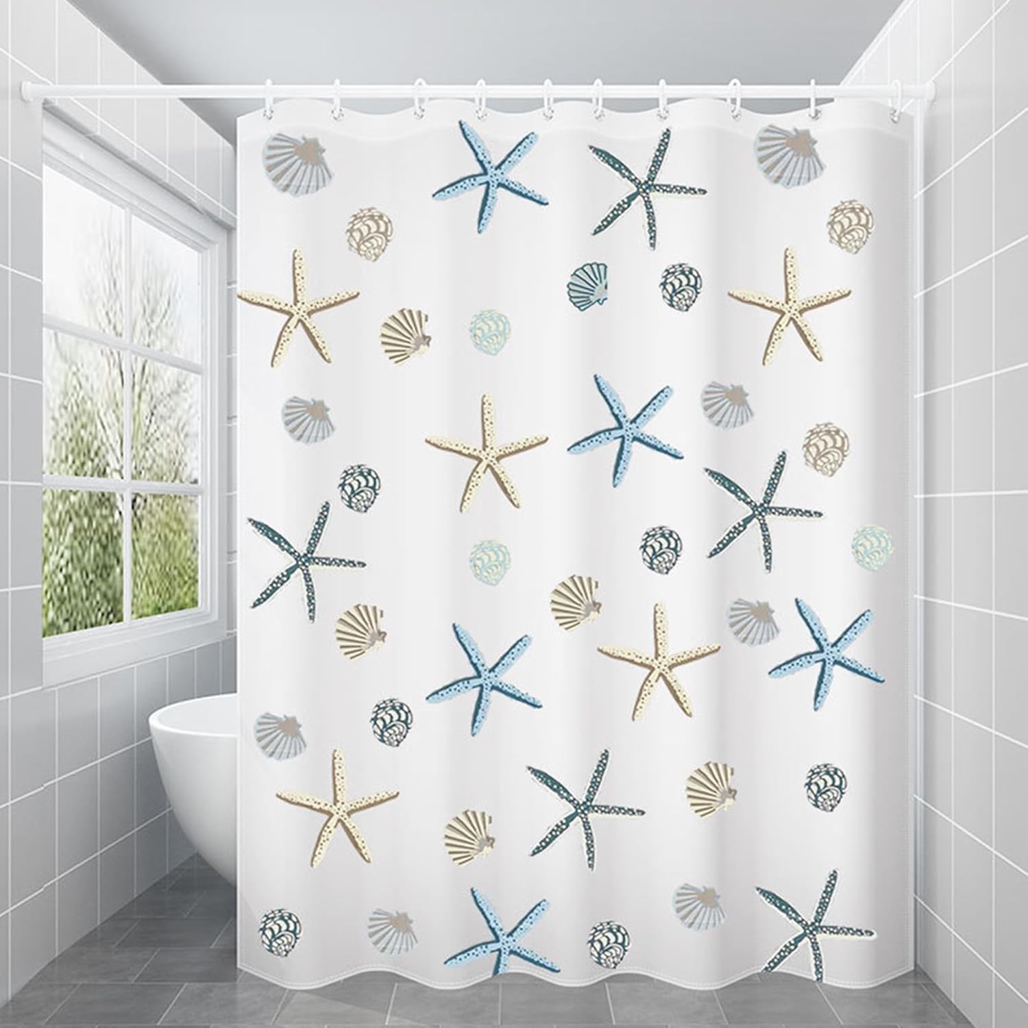 Stylish 7 Feet Waterproof PEVA Shower Curtain with Sea Shell Print Review