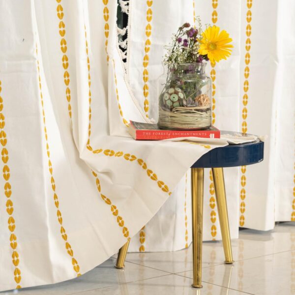 Urban Space 7 Ft Vintage Yellow Cotton Embroidery Door Curtain with Tassels