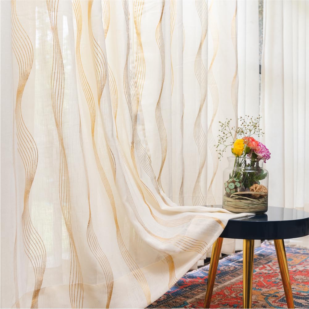 Elevate Your Living Room with Urban Space Gold Foil Sheer Curtains