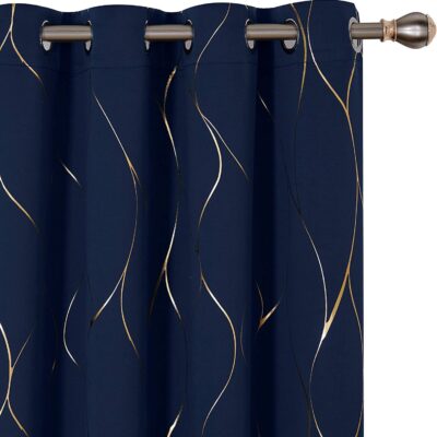 Urban Space Navy Blackout Curtain with Gold Foil for Living Room Decor