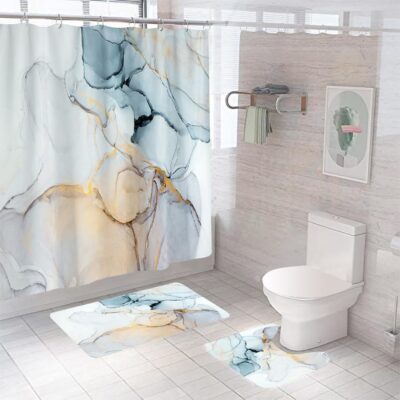 Urbane Home 7 Feet Shower Curtain & Bathmat Set for Stylish Bathrooms