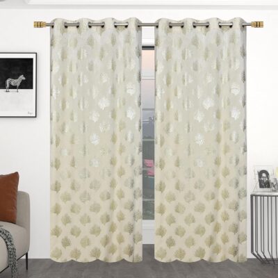 Velvet Blackout Curtains: 7ft Room Darkening Cream Curtains for Living Room & Bedroom