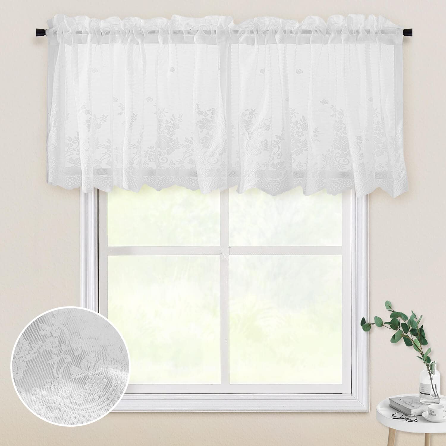 Charming White Lace Kitchen Valances for Vintage-Inspired Window Decor