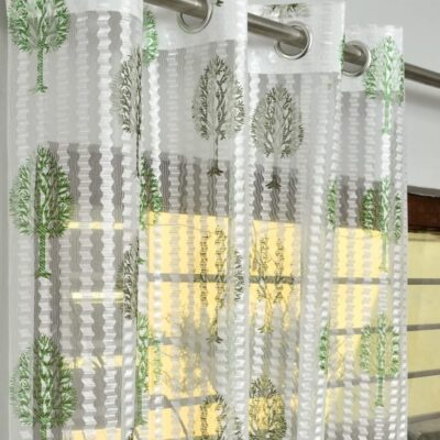 Zig Zag Tree Print Sheer Curtains – Elegant 7 Feet Door Decor