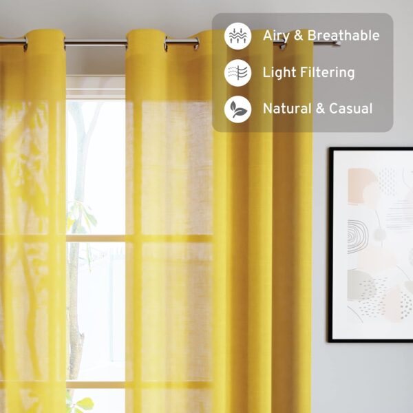 Stylish Mustard Yellow Cotton Linen Sheer Curtains with Eyelet Rings for Doors - Image 4