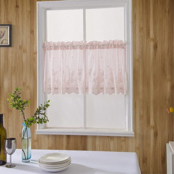 Benix Embroidered Pink Voile Sheer Curtain Valance for Stylish Home Decor - Image 5