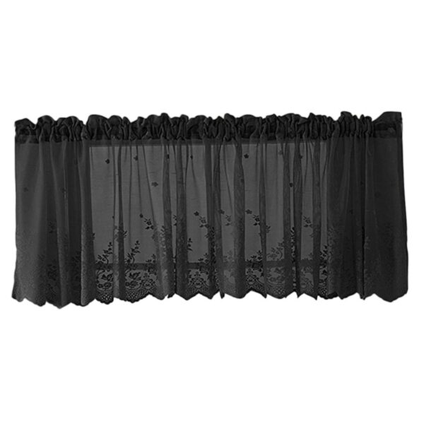 Elegant Benix Embroidered Black Window Voile Sheer Curtain Valance for Home Decor - Image 2