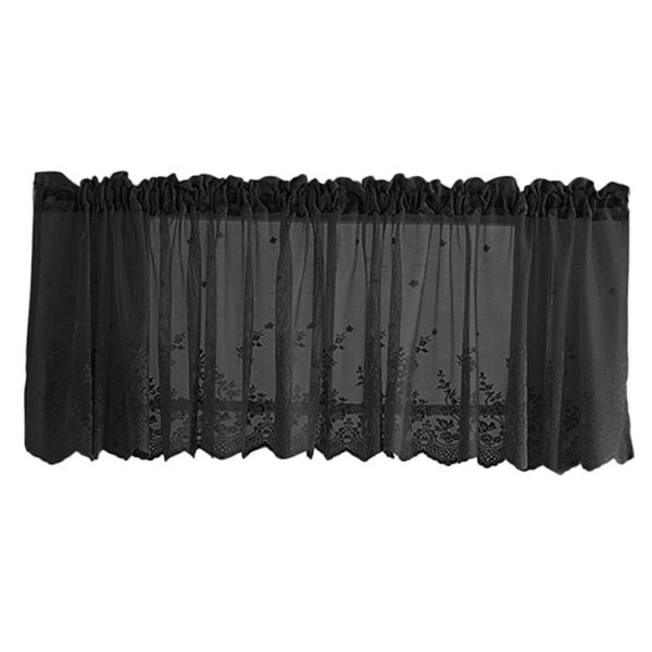 Elegant Benix Embroidered Black Window Voile Sheer Curtain Valance for Home Decor - Image 3