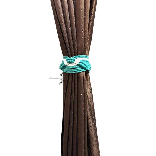 Teal Green Macrame Knot Curtain Tiebacks - 100% Cotton Set of 2 - Image 2