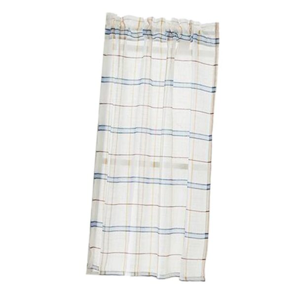 Rod Pocket Checked Linen Window Curtain Valance in Blue - 74x90cm Size - Image 3