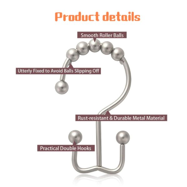 Durable Rust-Proof Shower Curtain Rings: 12 Pcs Stainless Steel Hooks - Image 5