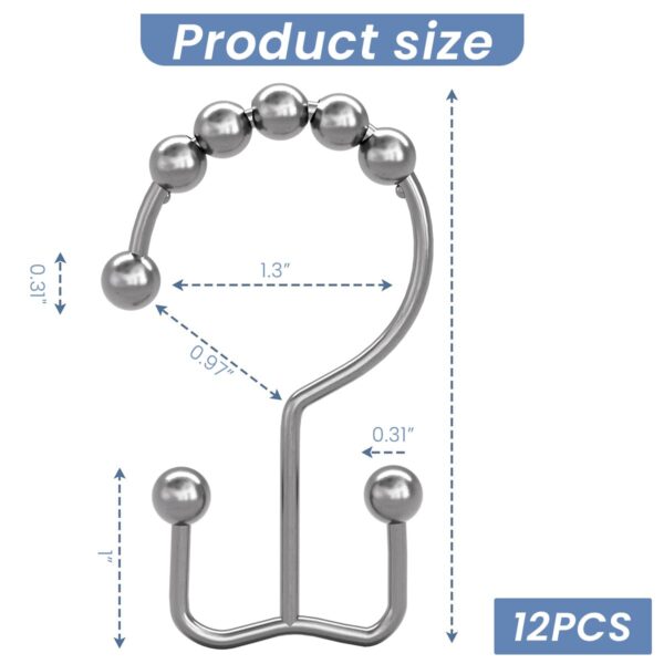 Rust Proof Shower Curtain Hooks - 12Pcs Double Glide Metal Rings in Nickel - Image 2