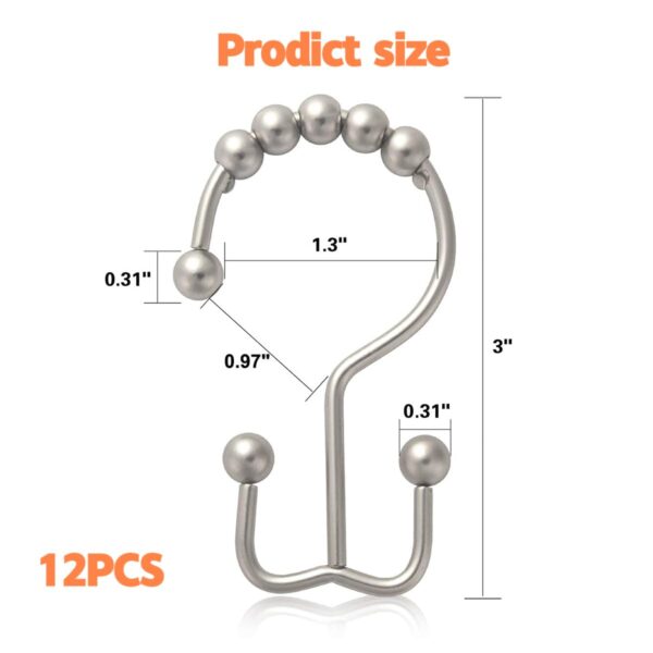 Durable Rust-Proof Shower Curtain Rings: 12 Pcs Stainless Steel Hooks - Image 6