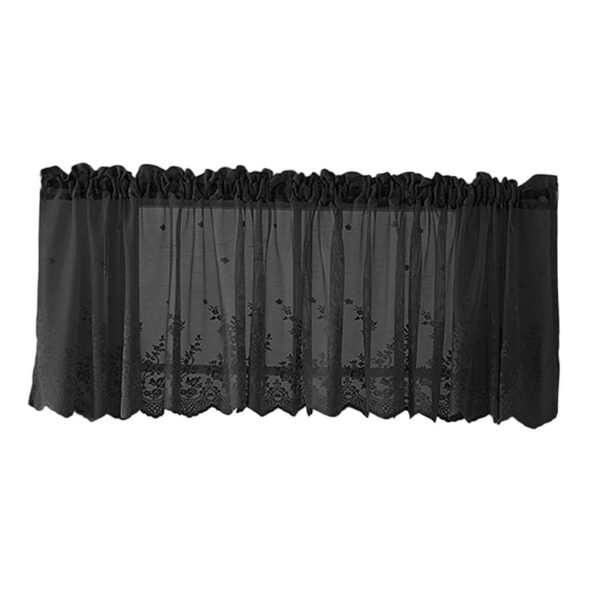 Elegant Benix Embroidered Black Window Voile Sheer Curtain Valance for Home Decor - Image 4