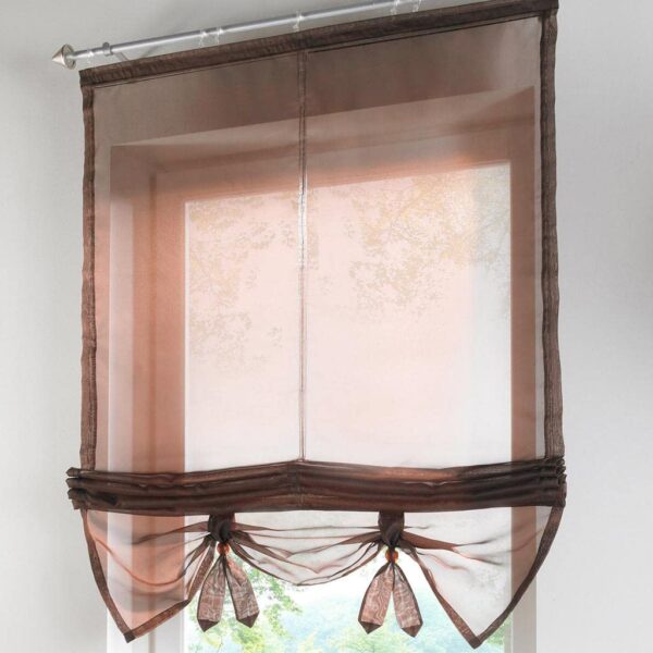 Elegant Roman Curtain Tie Up Shade for Rod Pocket Valances - Coffee 140x155cm - Image 3