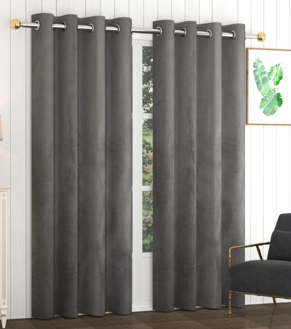 Luxurious Dark Grey Plush Velvet Curtains for Home Window and Door Decor - Image 2