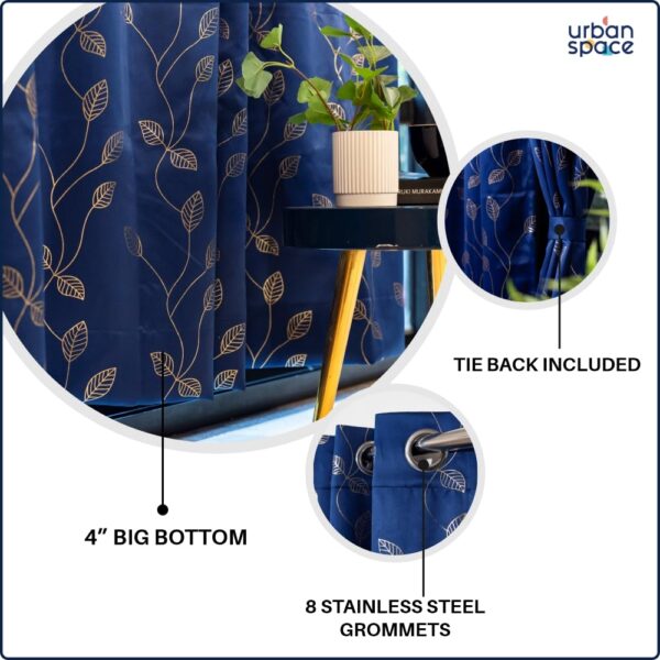 Luxurious Navy Blue Blackout Curtains with Gold Foil for Living Room Decor - Image 4