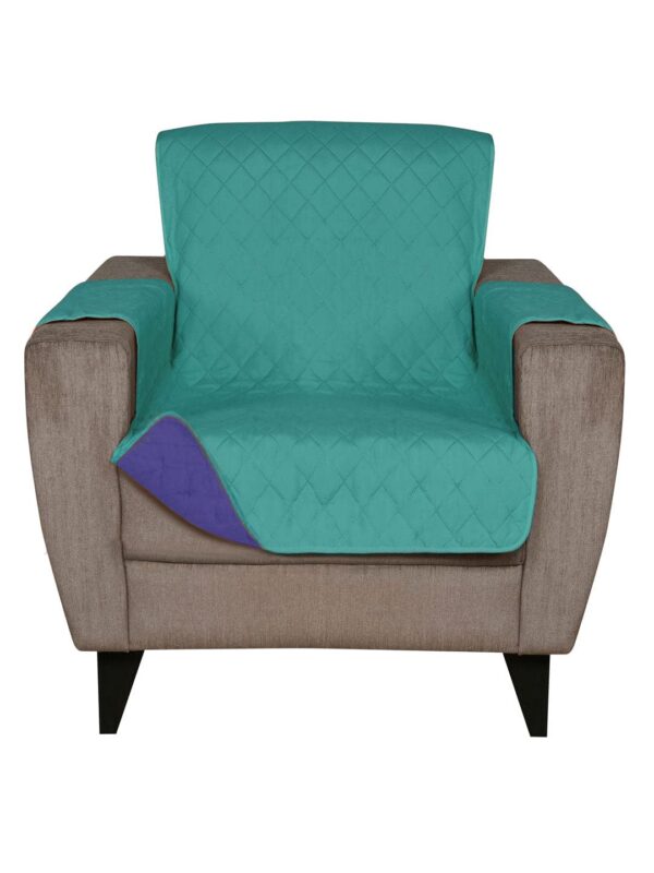 Reversible Quilted Sofa Cover - Sea Green & Indigo 1 Seater Protector - Image 2