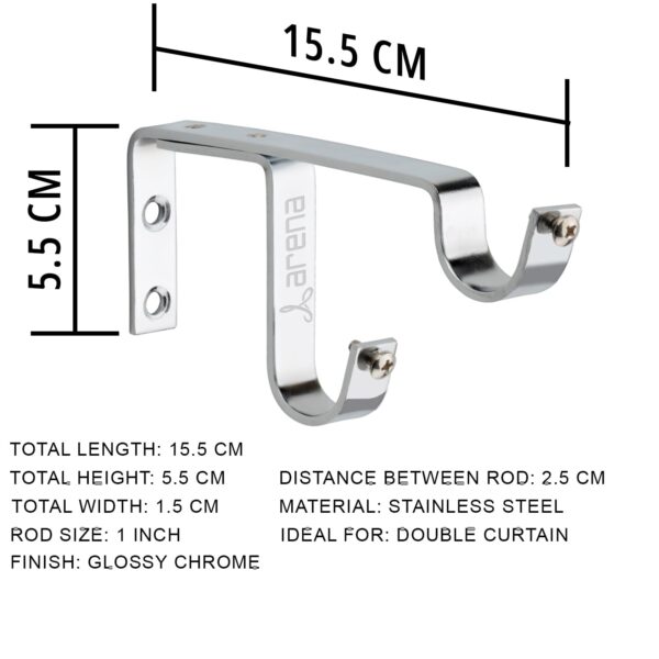 Double Curtain Bracket Rod Supports with Chrome Finish for 1 Inch Pipes - Image 2