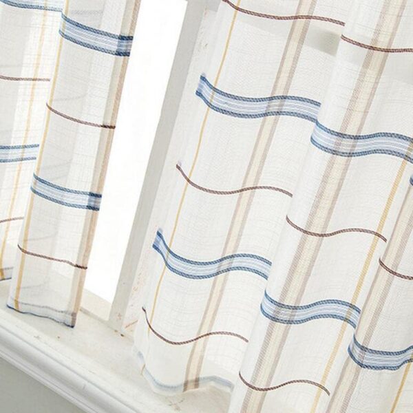 Rod Pocket Checked Linen Window Curtain Valance in Blue - 74x90cm Size - Image 5