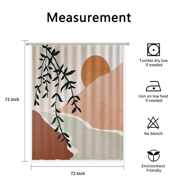 Boho Mid-Century Shower Curtain: Waterproof Mountain Sun & Leaf Design Decor - Image 6