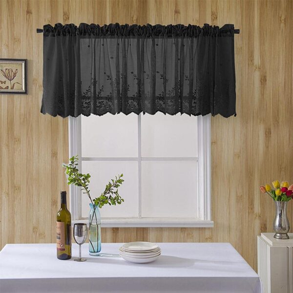 Elegant Benix Embroidered Black Window Voile Sheer Curtain Valance for Home Decor - Image 5